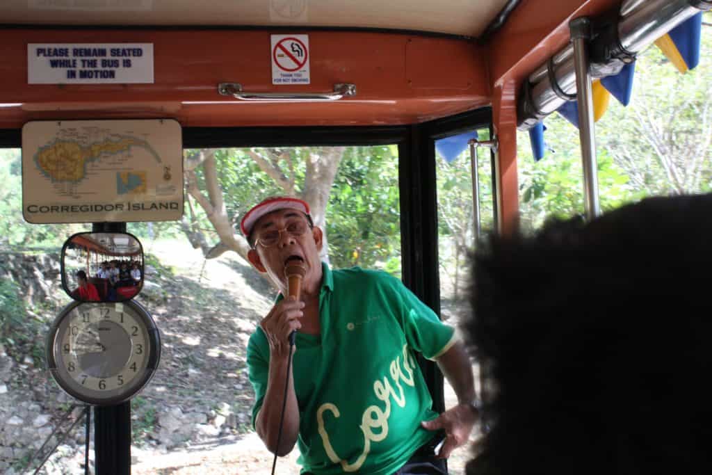 A tour guide in historical tour in Corregidor